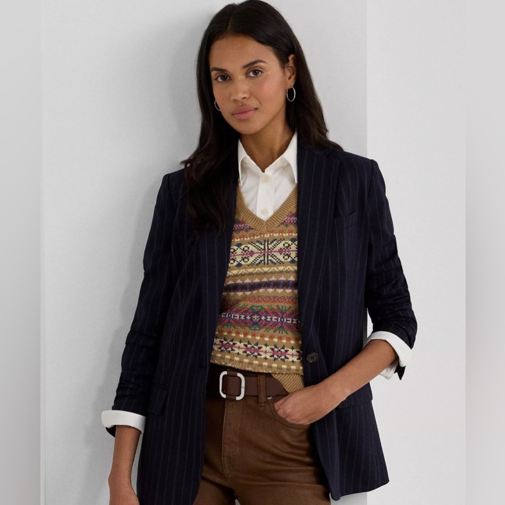 RALPH LAUREN Women's linen black and cream windowpane blazer size 8 - like new!